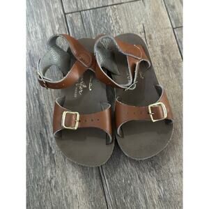 Sun-San Girl Brown Tan Split Leather Buckle Flat Sandals Size 9